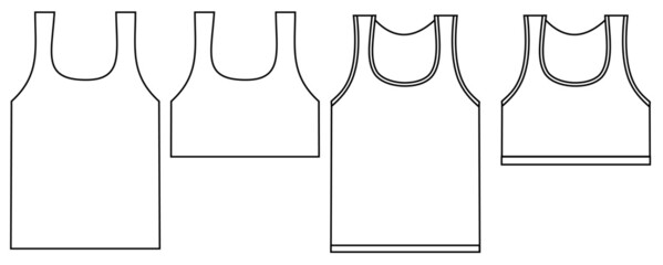 Basic tank top for men or women.Fashion technical sketches.Mockup template.Short and long.Technical drawing.Outline fashion.Cartoon vector illustration.Sign, symbol, icon or logo isolated.