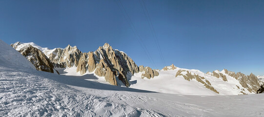 Monte Blanc glacier from Pointe Helbronner, Courmayeur town, Italy
