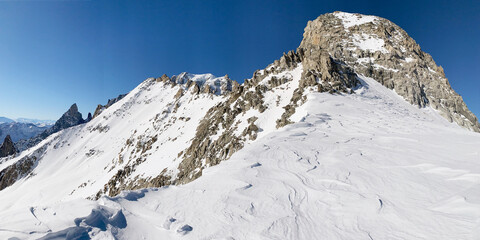 Monte Blanc glacier from Pointe Helbronner, Courmayeur town, Italy