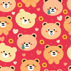 seamless pattern hand drawing cartoon bear and flower. animal drawing for fabric print, textile, gift wrap paper