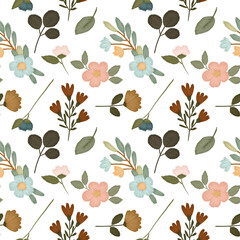 Obraz premium Seamless pattern of embroidery effect floral elements, hand drawn illustration on white background