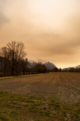 Sahara dust over the rhine valley in Liechtenstein