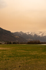 Obraz premium Sahara dust over the rhine valley in Liechtenstein