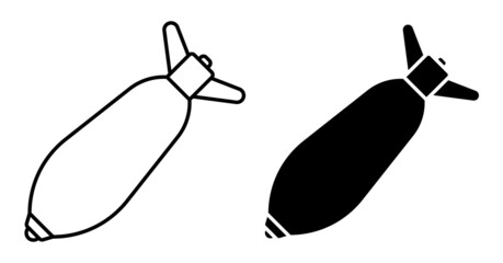 Linear icon, Bomb, mortar shell, offensive weapon during combat. Simple black and white vector isolated on white background