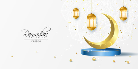 Fototapeta premium Ramadan Kareem Arabic calligraphy, Ramadan Kareem beautiful greeting card with arabic calligraphy, template for menu, invitation, poster, banner, card for the celebration of Muslim community festival