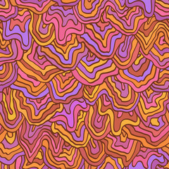 Fototapeta premium Abstract colorful retro seamless pattern. Vintage multicolored vector illustration. Fluid lines print for fabric, stationery, any surface. Marbled texture, liquid stripes