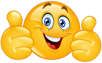 Happy emoji emoticon showing double thumbs up like  - Powered by Adobe