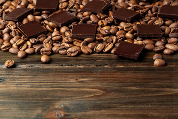 roasted coffee beans with black chocolate