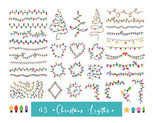 Christmas lights colorful isolated clip arts bundle, Christmas garlanr set, funny lights strings pink blue red set, printable new year decor