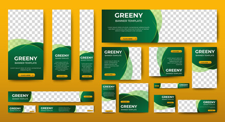 Green banner design web template Set, Horizontal header web banner. Modern Gradient green cover header background for website design, Social Media Cover ads banner, flyer, invitation card