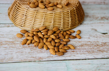 group of peeled nuts on table.