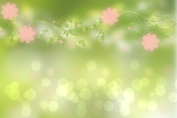 Obraz na płótnie Canvas Hello spring background. Abstract bright spring or summer landscape texture with natural green yellow bokeh lights sun, flowers and bright sunny rays. Spring or summer backdrop with copy space.