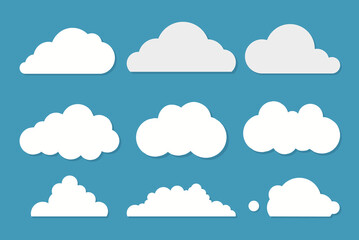 White clouds set on blue sky background. Vector