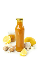 Concept of tasty food with honey mustard sauce