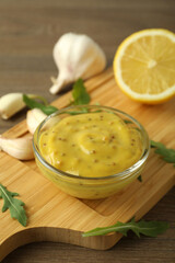 Concept of tasty food with sauce, close up