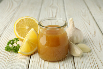 Concept of tasty food with sauce, close up