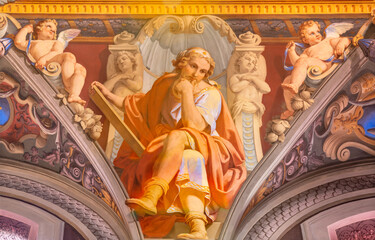 ROME, ITALY - AUGUST 28, 2021: The fresco of prophet Isaiah in church San Girolamo dei Croati by ...