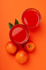 Concept of fresh drink with red orange juice