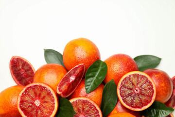 Concept of citrus with red orange on white background