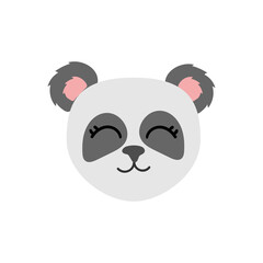 Hand drawn cute panda. Childish animal white bear with grey eyes and pink ears and golden glass