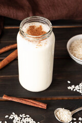 Homemade orchata with cinnamon and ice