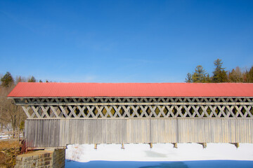 Centennial covered bridge in countryside in Quebec, Canada