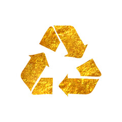 Hand drawn gold foil texture icon Recycle symbol