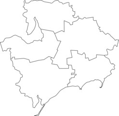 White flat blank vector map of raion areas of the Ukrainian administrative area of ZAPORIZHIA OBLAST, UKRAINE with black border lines of its raions