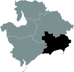 Fototapeta premium Black flat blank highlighted location map of the BERDYANSK RAION inside gray raions map of the Ukrainian administrative area of Zaporizhia Oblast, Ukraine