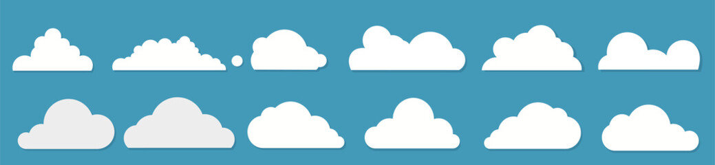 White clouds set on blue background. Vector