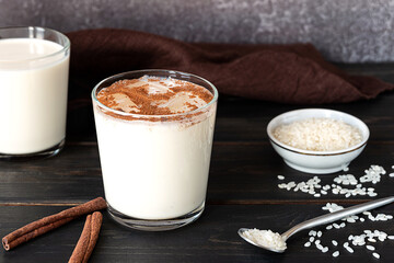Homemade orchata with cinnamon and ice