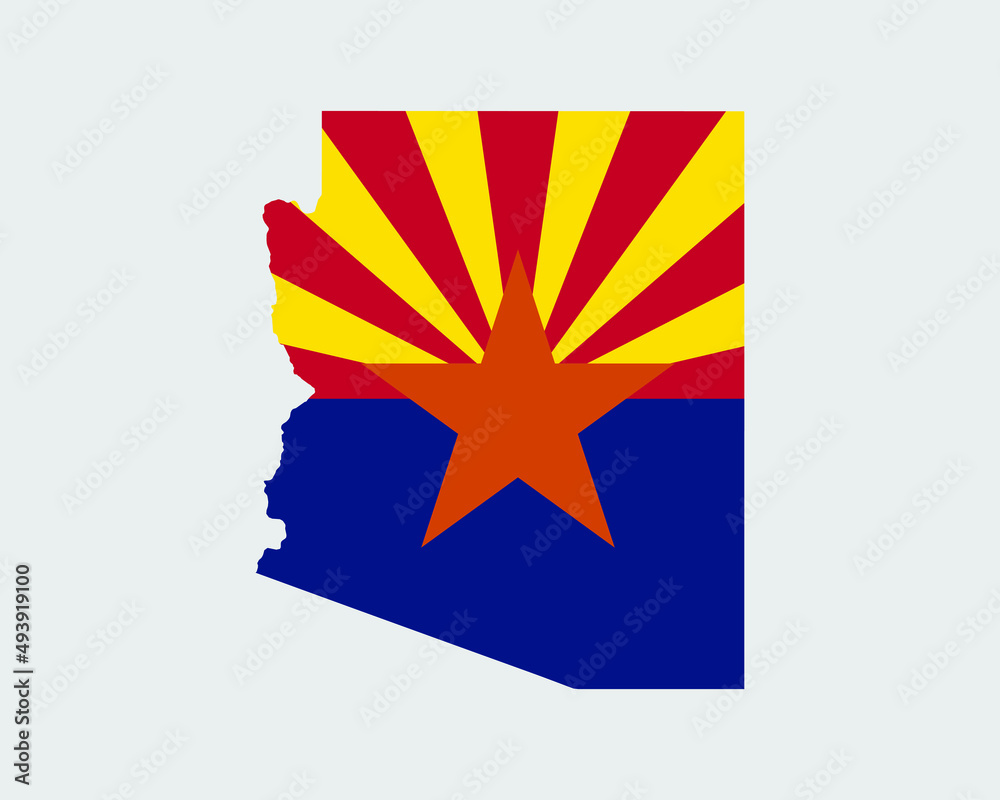 Wall mural arizona map flag. map of arizona, usa with the state flag of arizona. united states, america, americ