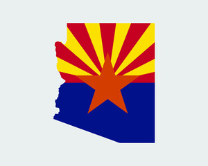 Arizona Map Flag. Map of Arizona, USA with the state flag of Arizona. United States, America, American, United States of America, US, AZ State Banner. Vector illustration.