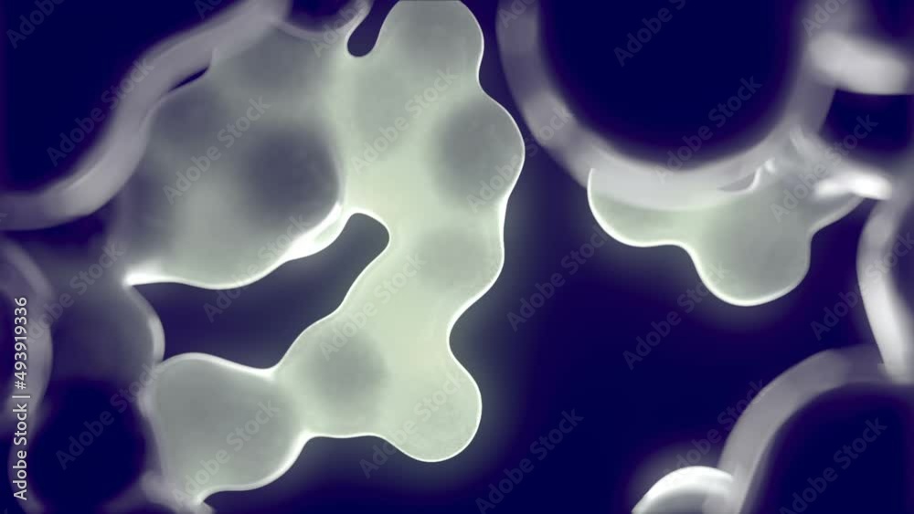 Poster Floating glowing blobs shiny background 3d rendering loop animation HD