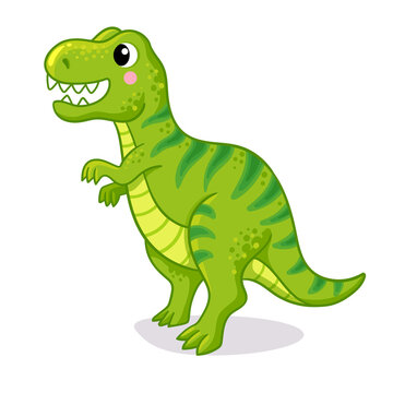 Vector illustration with tyrannosaurus rex isolated. Green dinosaur allosaurus in cartoon style.