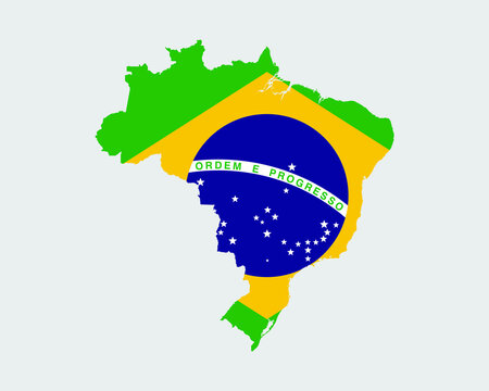 Brazil Map Flag. Map of Brazil with the Brazilian country flag. Vector Illustration.