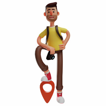 3D Photographer Cartoon Design standing on a location icon