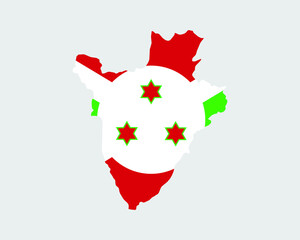 Burundi Map Flag. Map of Burundi with the Burundian country flag. Vector Illustration.