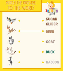 Word to picture matching worksheet for children