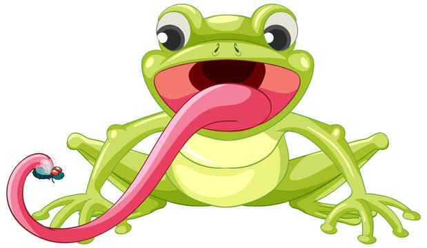 A frog catching insect in cartoon style