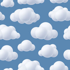Clouds pattern. Fluffy realistic plastic outdoor clouds stylized forms decent vector seamless background for textile design projects