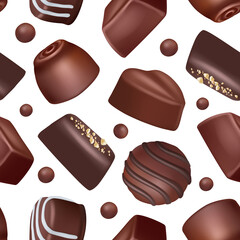 Sweets pattern. Chocolate dessert pictures for textile design cacao sweets black candies decent vector seamless background