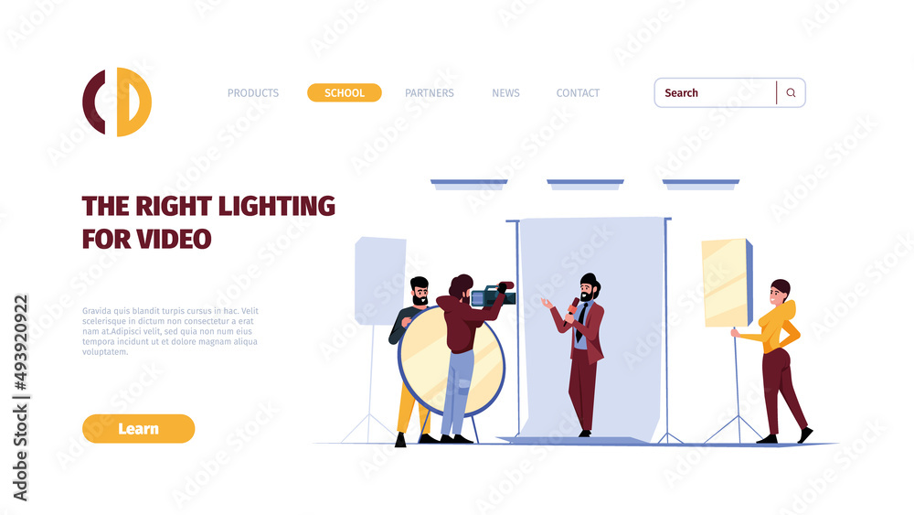 Sticker Installing electricity landing. Engineers in uniform decorated interior with bulbs garish vector web page template with place for personal text