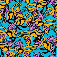 Tropical fishes seamless pattern. Exotic fishes on a white background. 