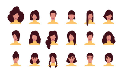 Hairstyle set. Haircut for beauty salon templates of various hair types for men and women garish vector flat illustrations