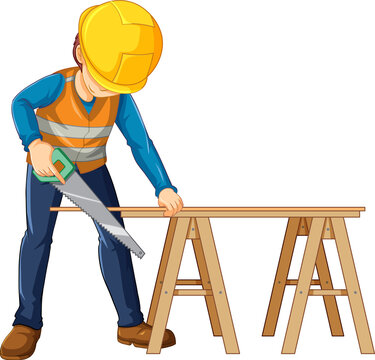 recommend clip art: A construction worker cutting wood