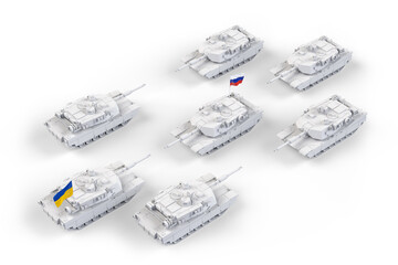 Russian tanks versus Ukrainian. Military aggression conflict. 3D Rendering