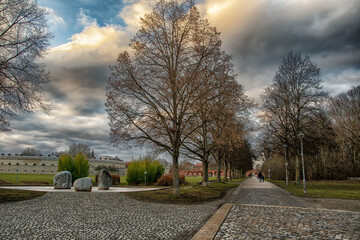 park at sunset in Ingolstadt, beautiful sky with clouds