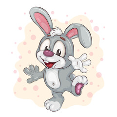 Obraz na płótnie Canvas Happy Easter Bunny. An image of a Happy Easter Bunny. Jumping cartoon rabbit. Positive and unique design. Children's illustration.