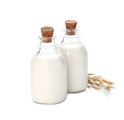 Milk of oats on bottle isolated on white backgrounds